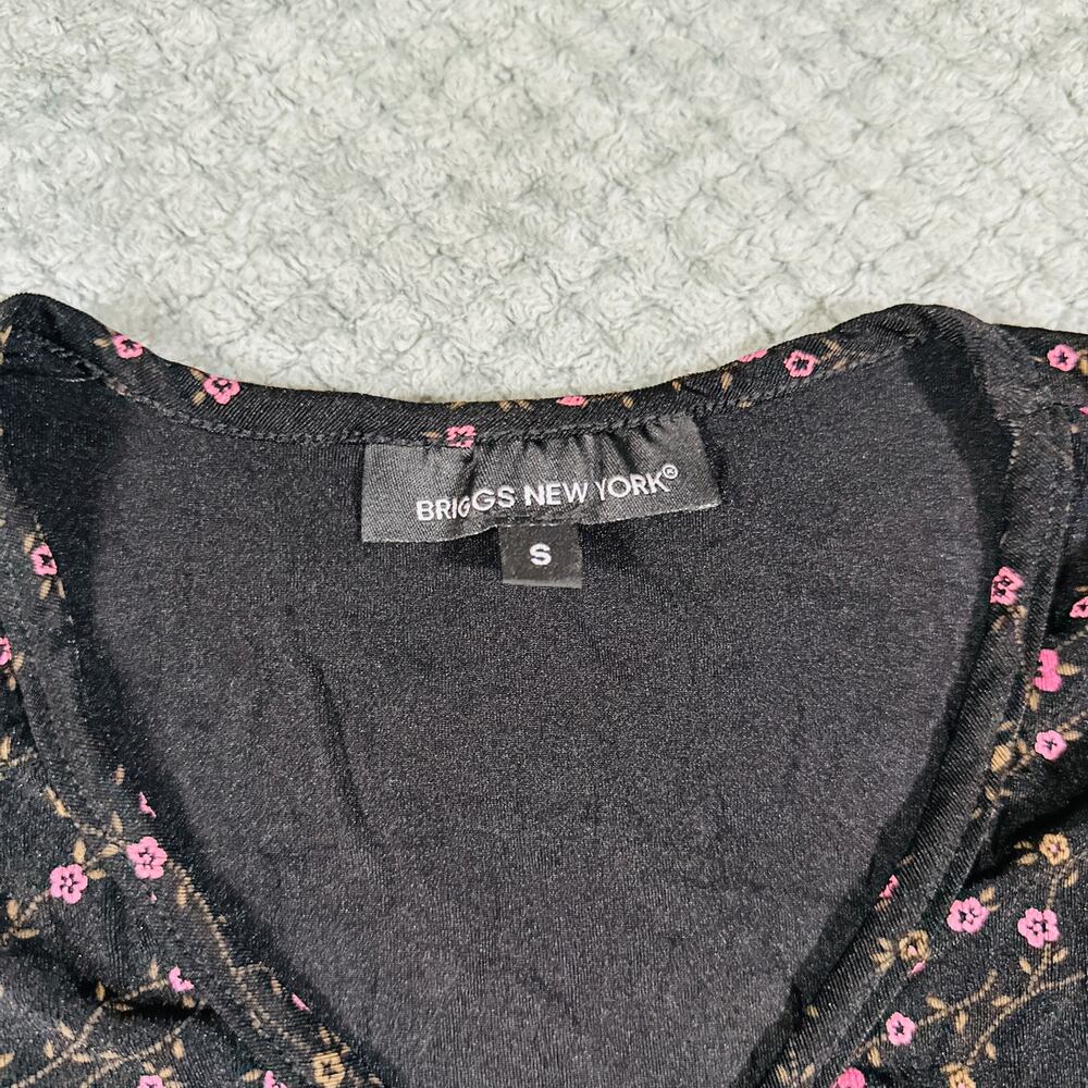 vtg y2k black/pink floral paisley quarter sleeve blouse s briggs ny office siren - Picture 4 of 5